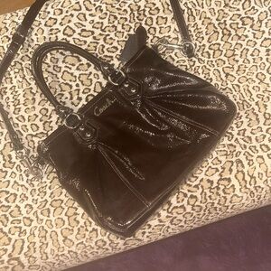 Coach brown patent leather crossbody tote